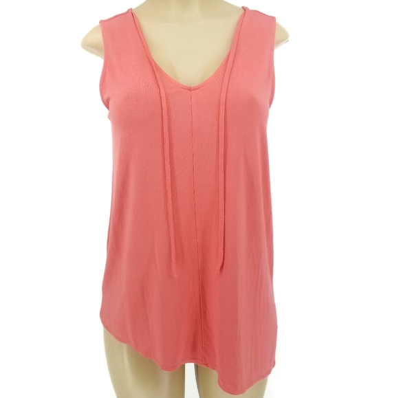 Vince Camuto Pink Asymmetric V Neck Tie Tank Top S - Picture 2 of 6